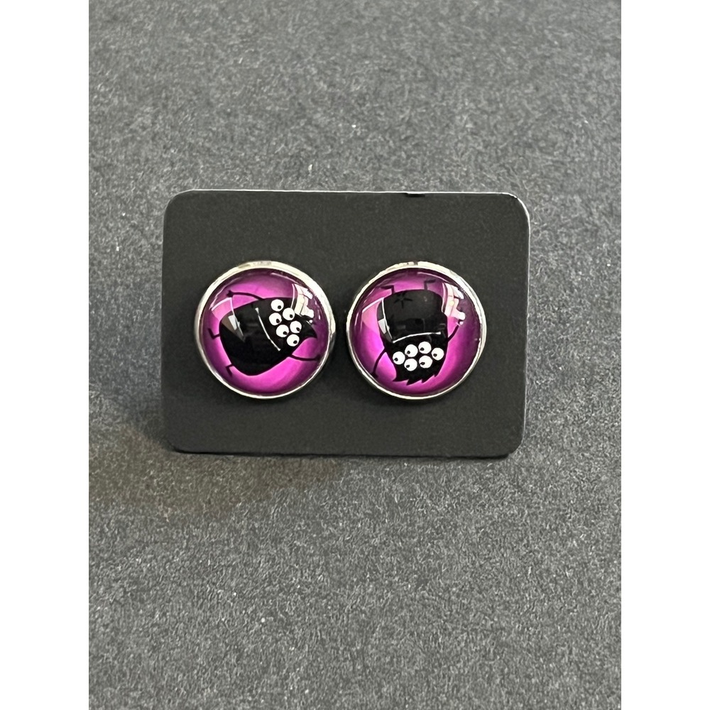 Cute Bug Stud Earrings Pink Purple Round Cabochon Women Girls Jewelry